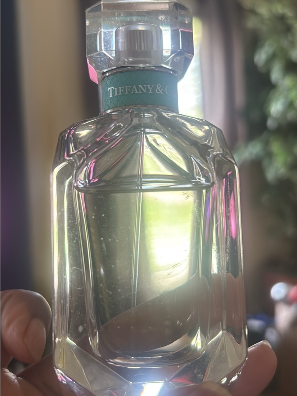 Tiffany & Co. Clear Faceted Perfume Bottle with Tiffany Blue Collar